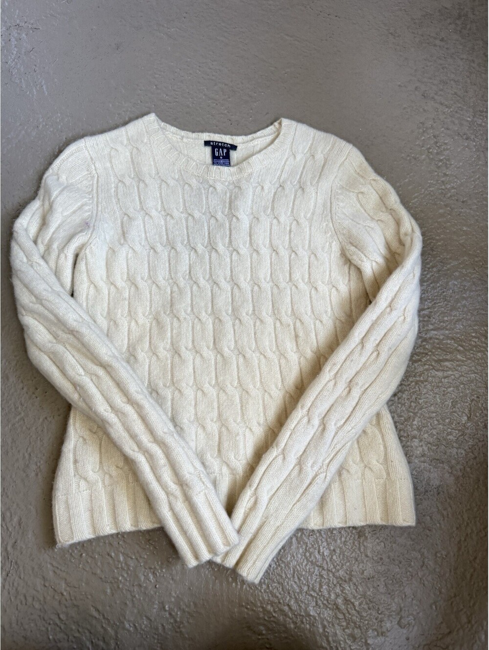 Vintage Gap Lambswool Cable Knit Sweater Women Tan Stretch Preppy Cozy Soft S